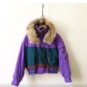 Bogner Purple Green Sea Fox Fur Ski Snow Coat